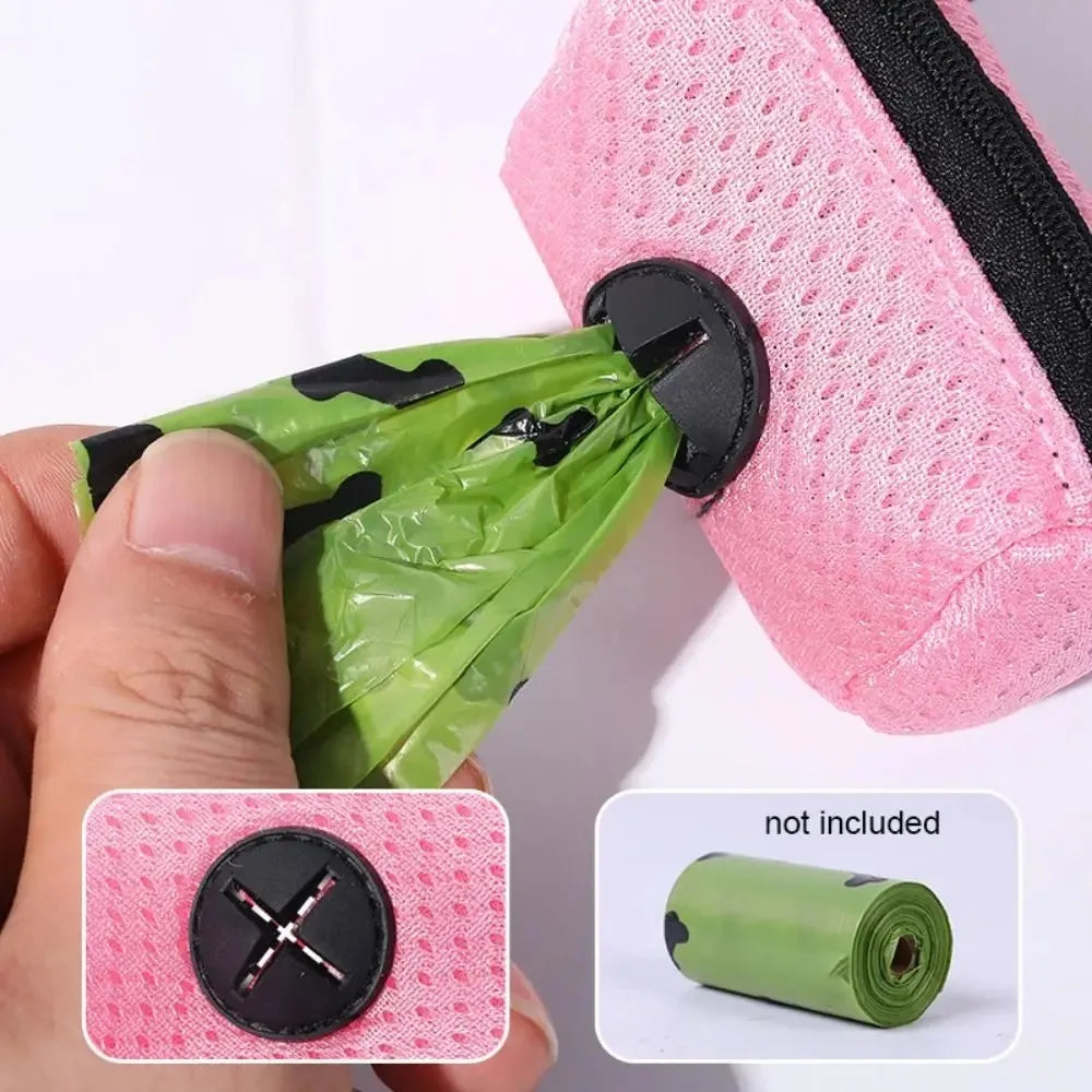 Portable Mesh Dog Poo Bag Dispenser with Buckle - Colorful Waste Bag Holder for Easy Walking