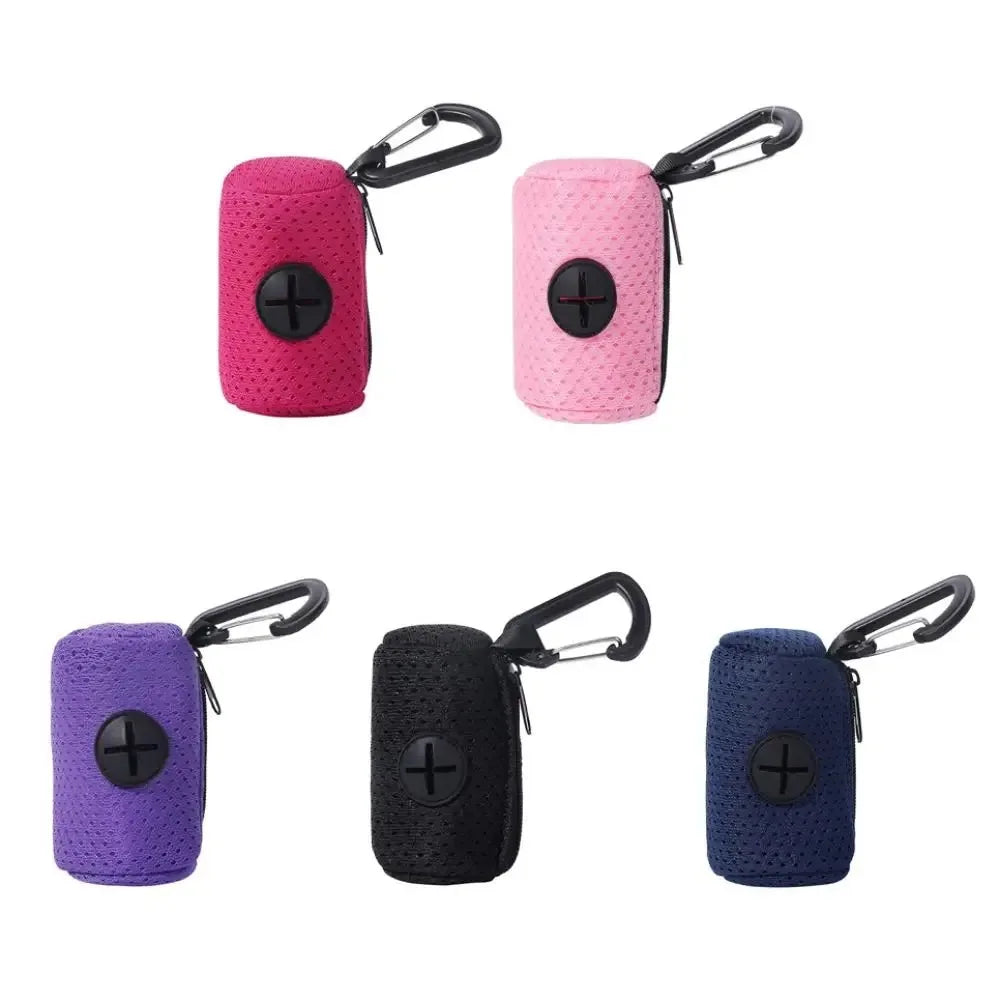 Portable Mesh Dog Poo Bag Dispenser with Buckle - Colorful Waste Bag Holder for Easy Walking