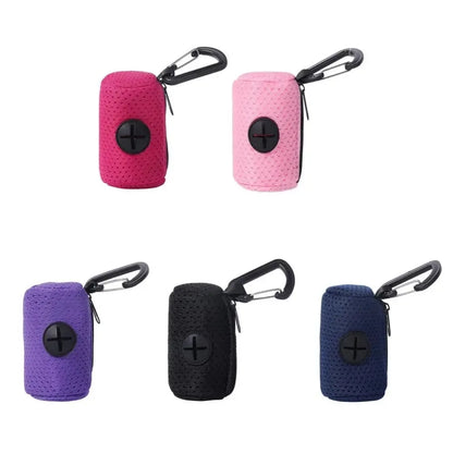 Portable Mesh Dog Poo Bag Dispenser with Buckle - Colorful Waste Bag Holder for Easy Walking
