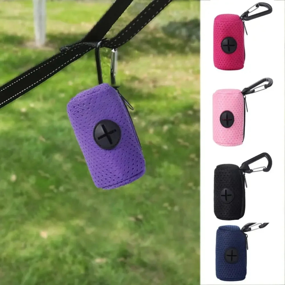 Portable Mesh Dog Poo Bag Dispenser with Buckle - Colorful Waste Bag Holder for Easy Walking