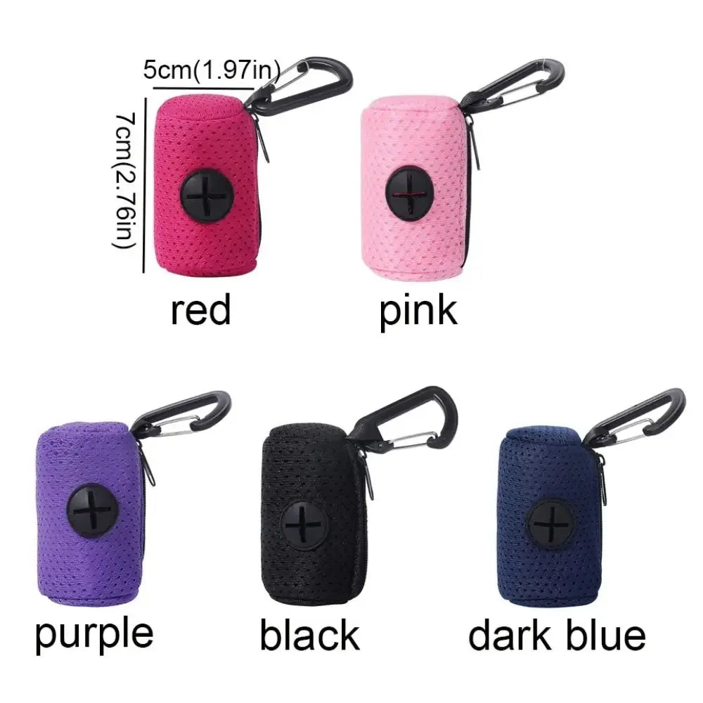 Portable Mesh Dog Poo Bag Dispenser with Buckle - Colorful Waste Bag Holder for Easy Walking